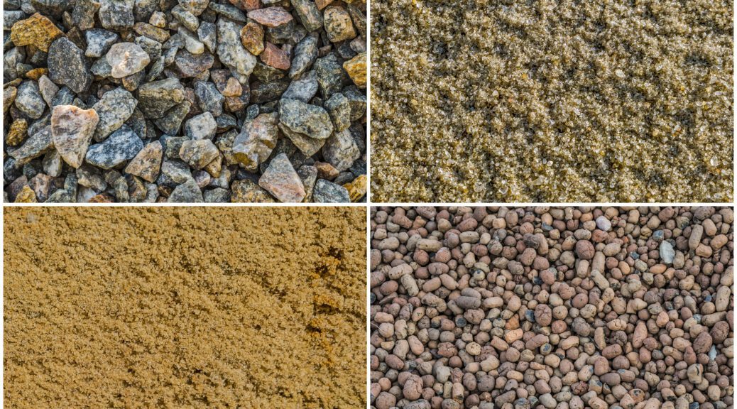 A photo of four different types of aggregate materials.